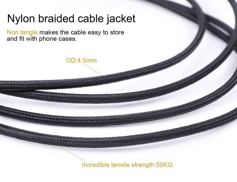 SKW Aux Cable for Car(Hi-Fi Sound),3.5 mm Stereo Audio Cable, 1/8â€³ 90 Degree Headphone Jack Cord for Home Stereo, iPhone, iPod, IPad, Echo Dot, Sony & More 1.6ft(0.5m) - Image 2